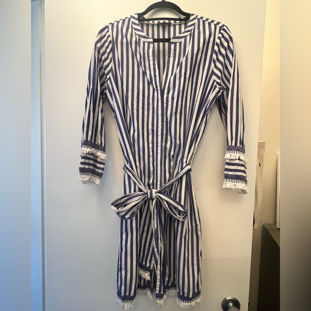 J. Crew Blue and White Wrap Dress with Tie Front